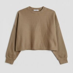 :Kate Kasin Women’s Striped Cropped Long Sleeve Sweater Top Size M Brown Beige